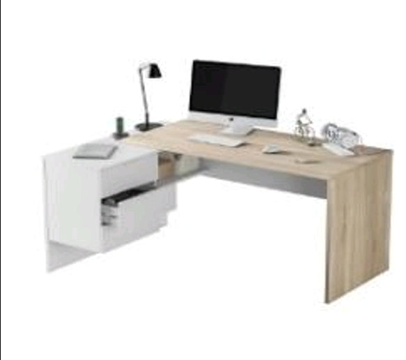 Scrivania Angolare Reversibile Bianco Canadian - Scrivania in Legno Angolare con Cassettiera.