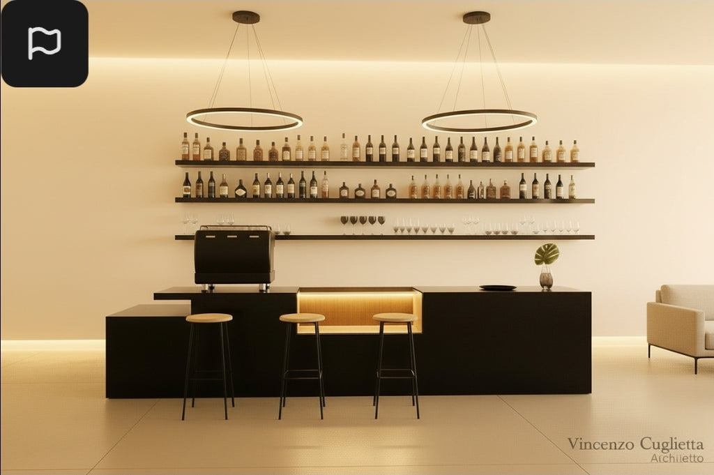 Bancone Bar neutro con  Struttura Legno Tinto Nero o bianco di  3 metri con Vetrina ESPOSITIVA  Neutra