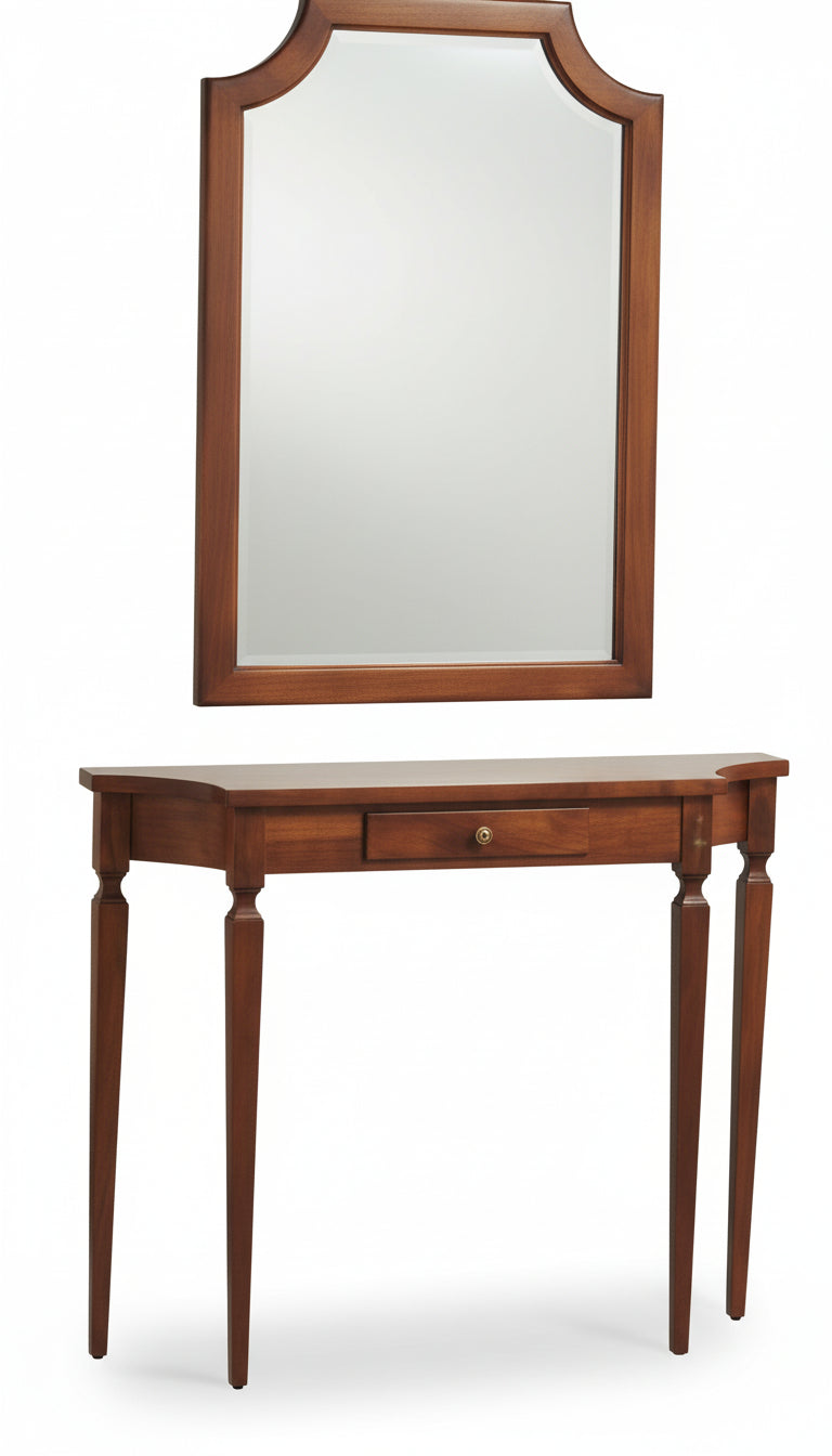 Consolle 1 Cassetto con Specchiera Classica Tinta Noce