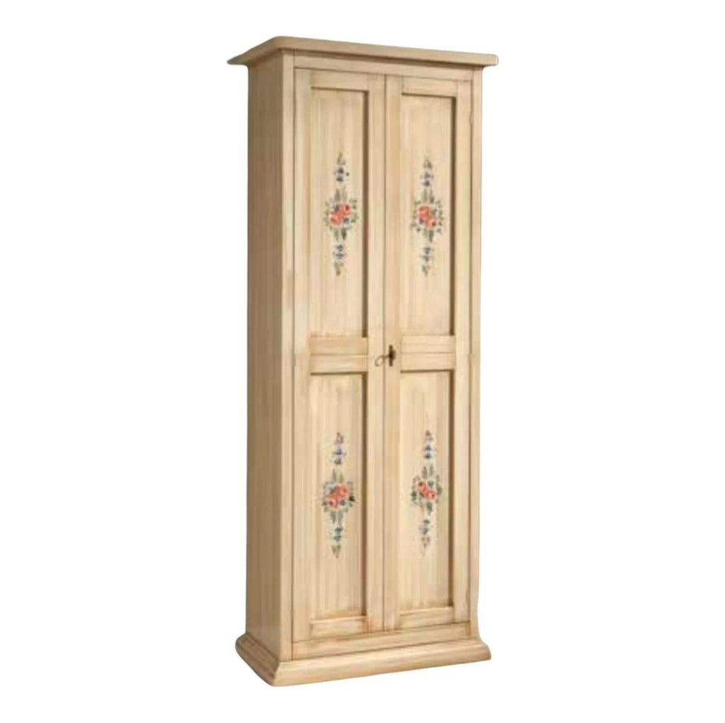 ARMADIETTO SCARPIERA LEGNO AVORIO PENNELLATO E DECORI 77X45X193