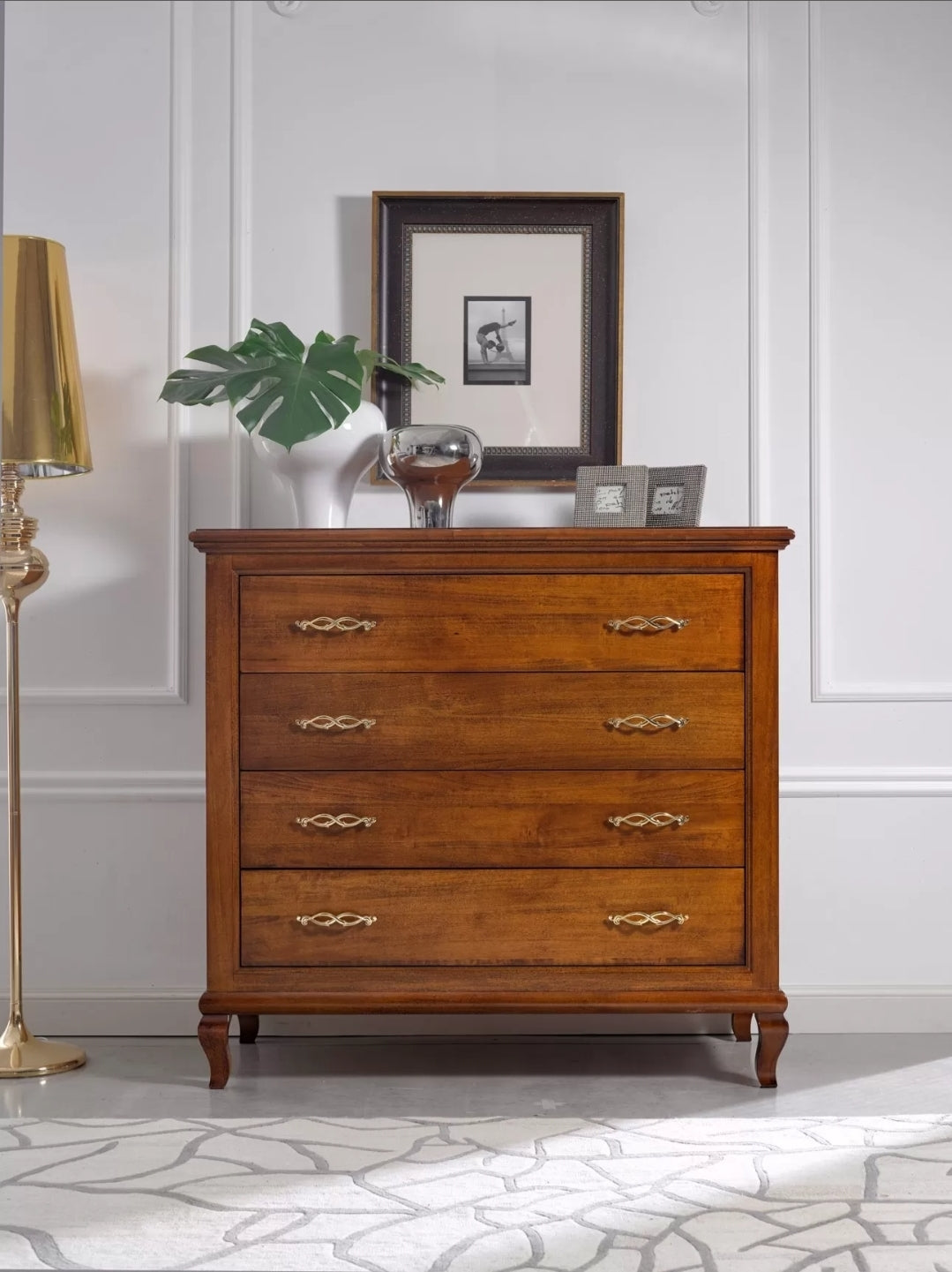 Camera da Letto in Legno Massello Arte Povera Tinta Noce Finitura Bassano