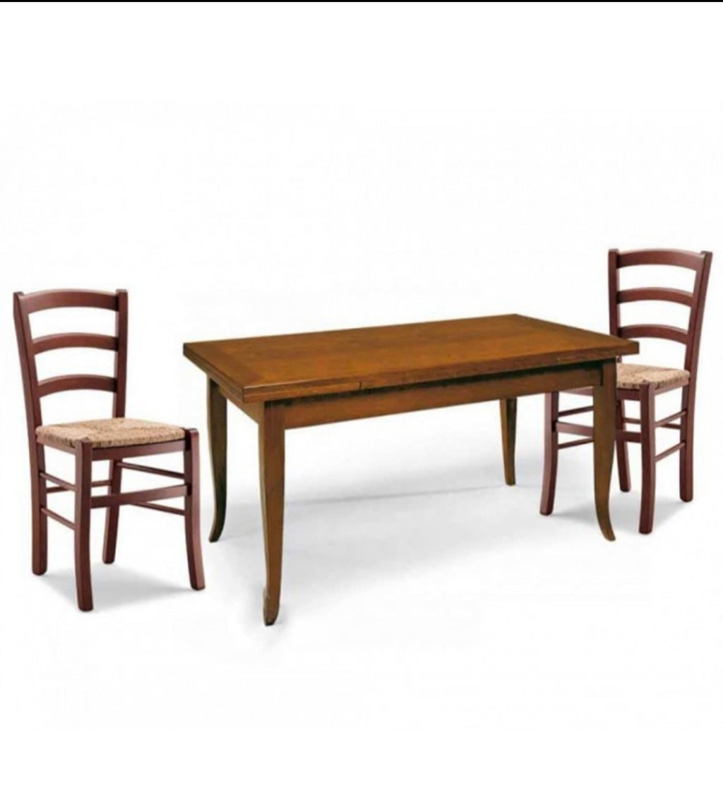 Tavolo Arte Povera 80x80 2 all. 35 e 4 Sedie Sedile Paglia