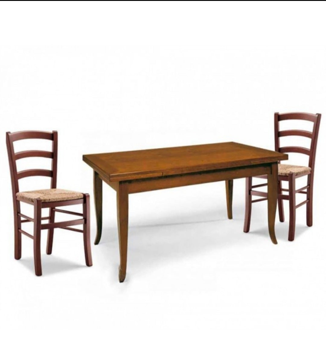 Tavolo Arte Povera 80x80 2 all. 35 e 4 Sedie Sedile Paglia