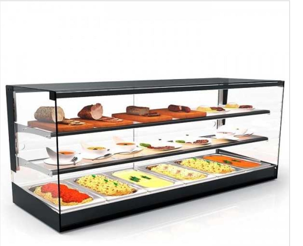 Vetrina da banco bagnomaria con due mensole, profondità 39,5 cm, linea LTB