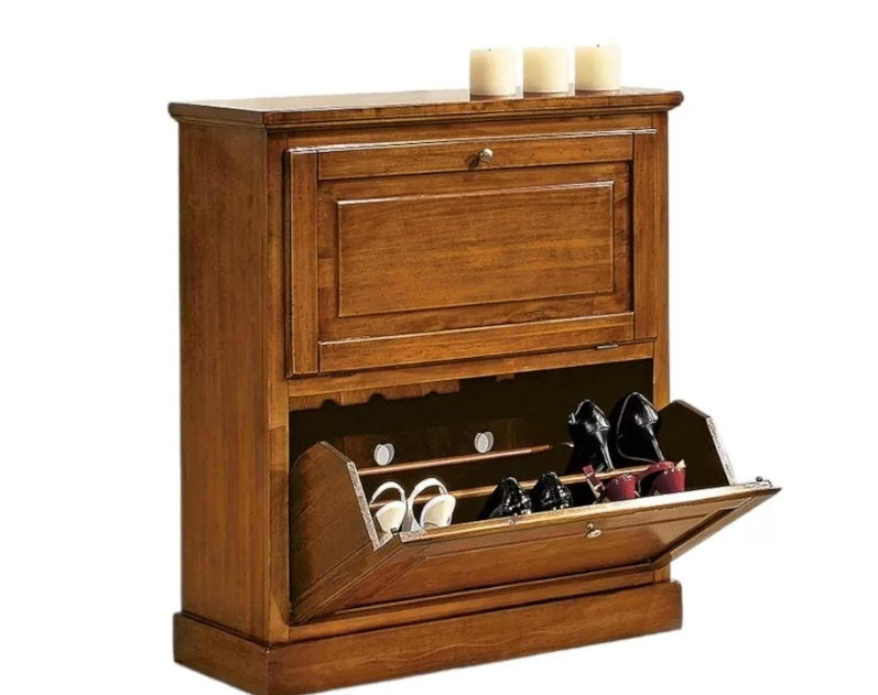 SCARPIERA 2 ANTE IN LEGNO MASSELLO TINTA NOCE L.80 x P.30 H.93