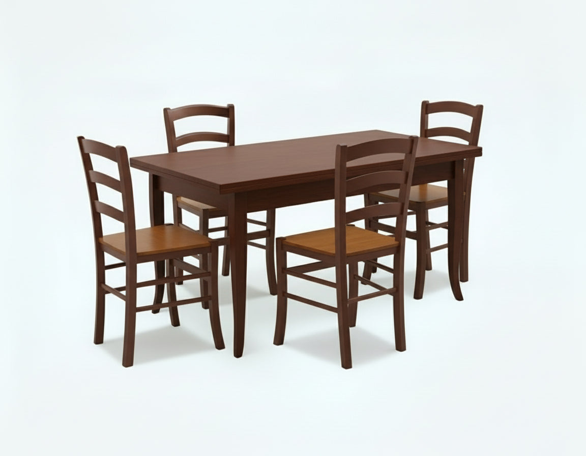 Tavolo Arte Povera 80x80 2 all. 35 e 4 Sedie Sedile Paglia