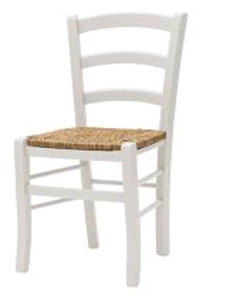 Sedia arte povera con fondino paglia, Anilina Bianco