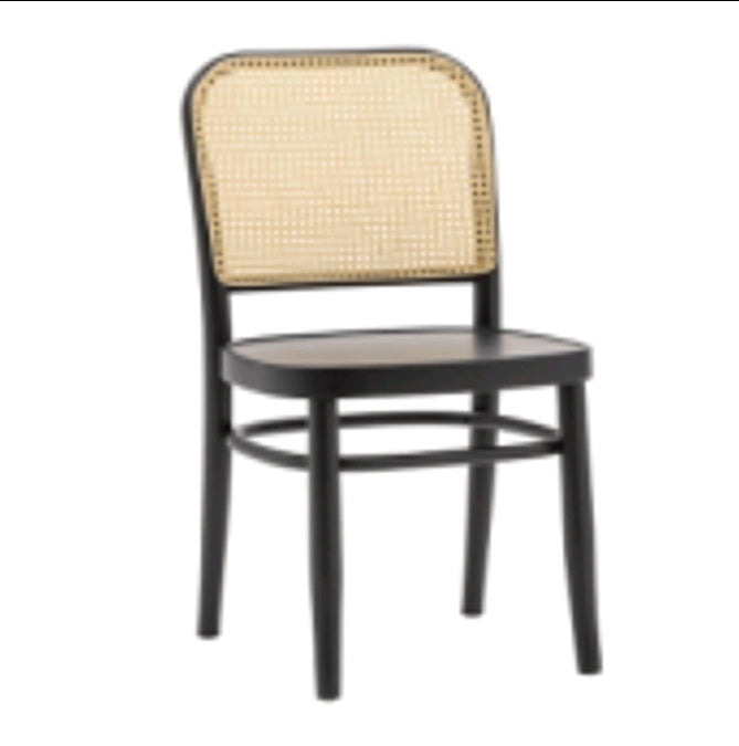 Sedia con schienale Paglia di Vienna e seduta Legno Laccata Nero