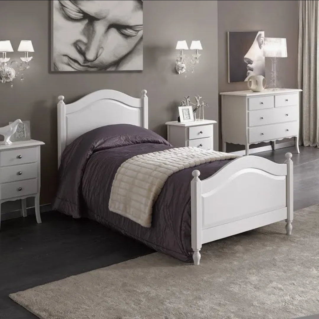 Letto Singolo Classico Shabby Bianco 100x212x112