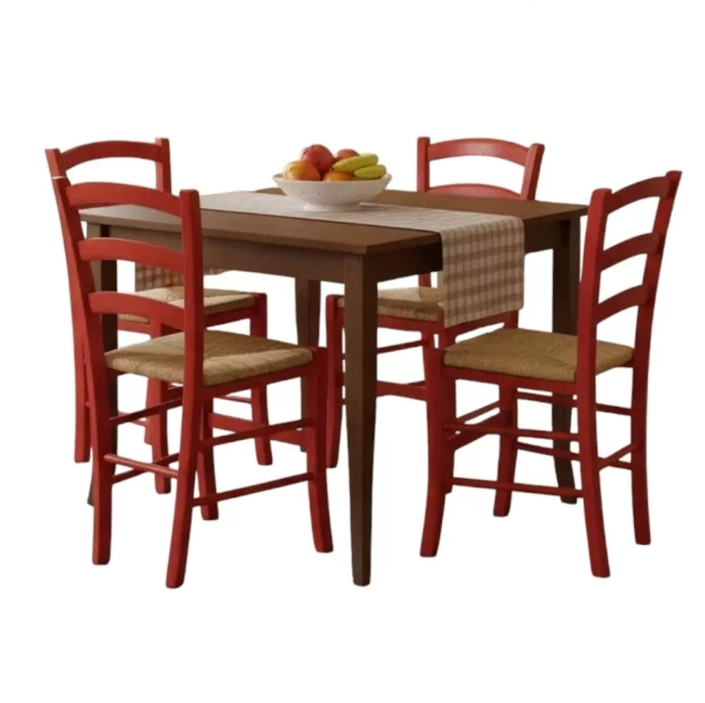Set tavolo ferrara quadrato a libro noce 90x90  allungabile con 4 sedie rosse