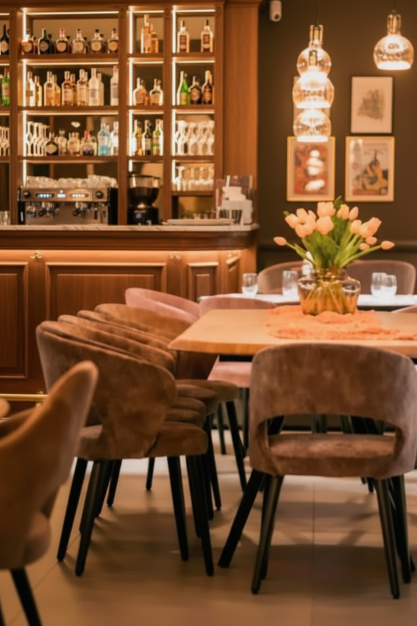 Sedia PER BISTROT - Fusto Faggio Tinto - Gambe Tonde - Sedile e Schienale Imbottito con Foro