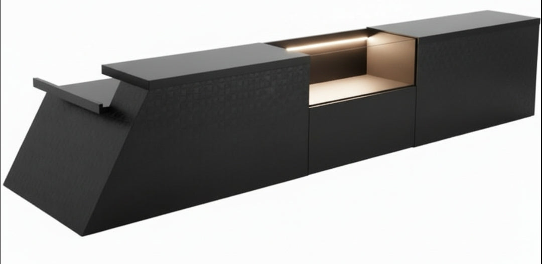 Bancone Bar neutro con  Struttura Legno Tinto Nero o bianco di  3 metri con Vetrina ESPOSITIVA  Neutra