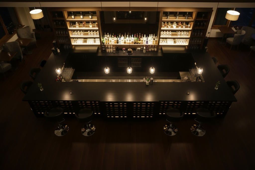 Bancone per lounge bar, sushi  restaurant, in legno massello roma, milano, torino, cagliari