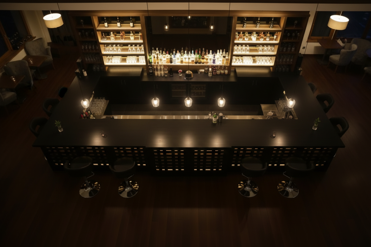 Bancone per lounge bar, sushi  restaurant, in legno massello roma, milano, torino, cagliari