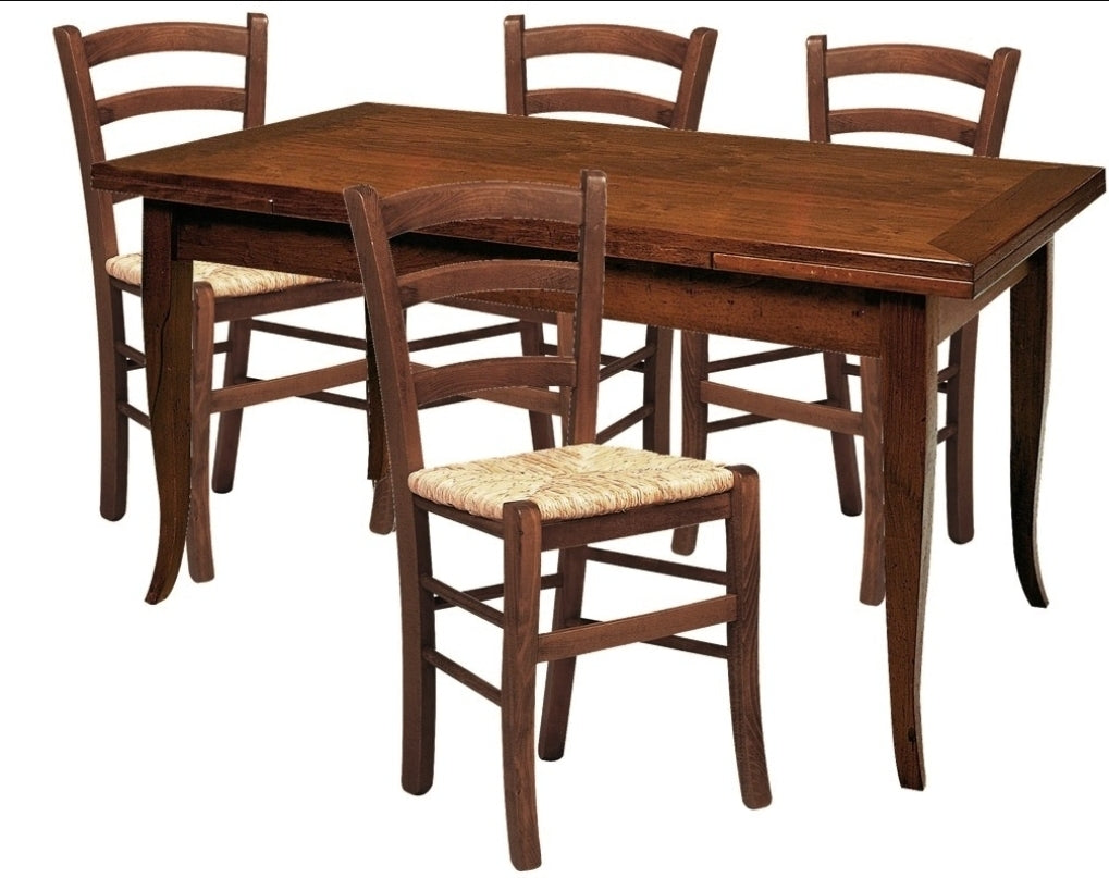 Set Completo Sala da Pranzo - Tavolo Allungabile Faggio Noce + 6 Sedie Paglia