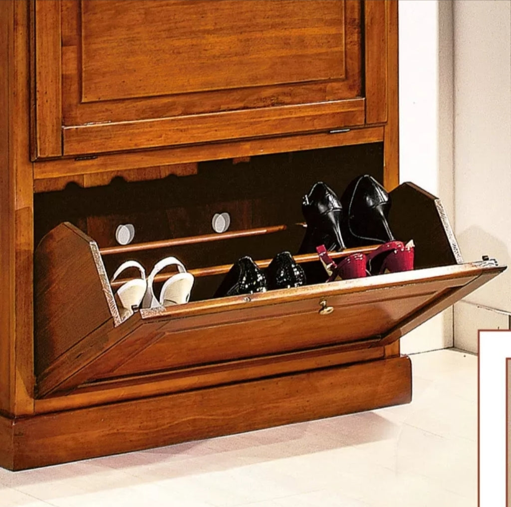 SCARPIERA 2 ANTE IN LEGNO MASSELLO TINTA NOCE L.80 x P.30 H.93