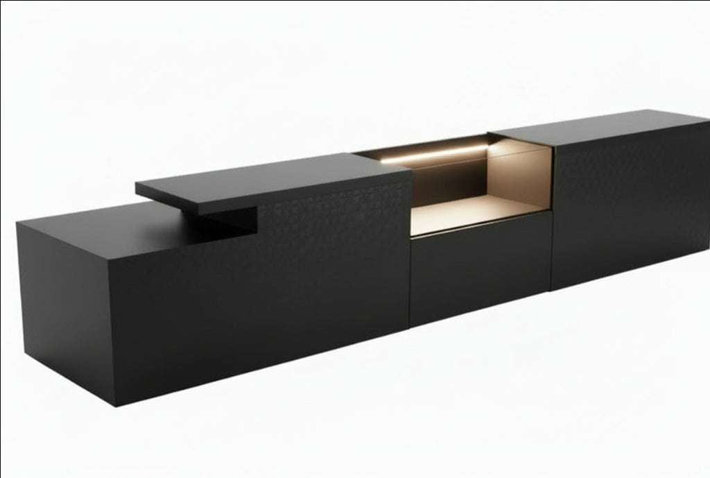 Bancone Bar neutro con  Struttura Legno Tinto Nero o bianco di  3 metri con Vetrina ESPOSITIVA  Neutra