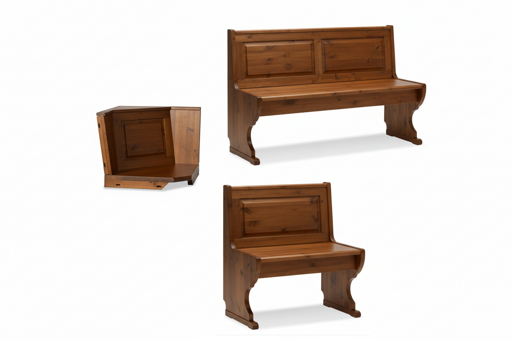Angolo panca  misura 133x173 con cassonetto e tavolo fratino 130x80 e due sedie cuore tinta noce