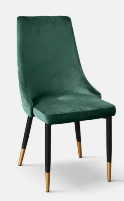 Set di 4 sedie Isernia in tessuto effetto velluto verde e gambe in metallo antracite e oro