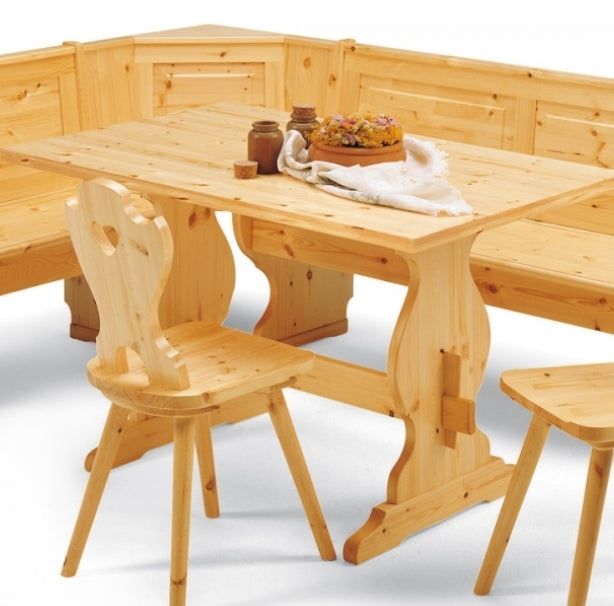 Giropanca Angolare Legno Pino + Tavolo Fisso + Sedie Tirolesi - Arredo Pub Chalet