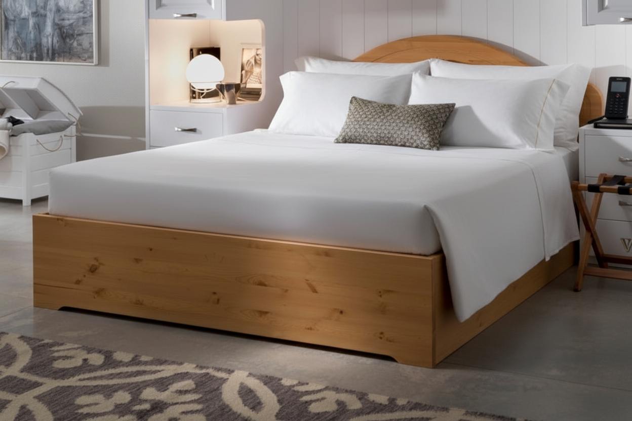 Letto Matrimoniale in Pino Massiccio con Testiera Sagomata