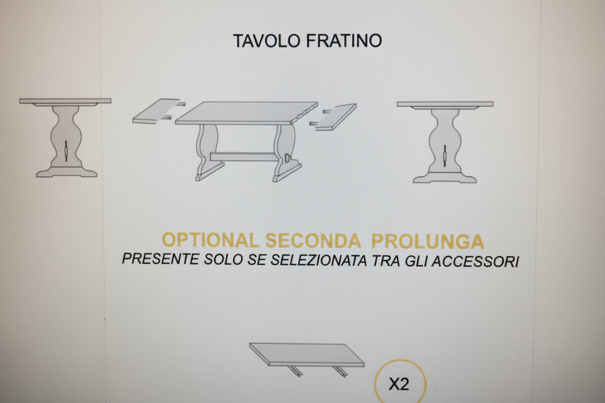 Tavolo Fratino Allungabile in Pino tinta naturale 130x80 cm con 02 Allunga da 40 cm
