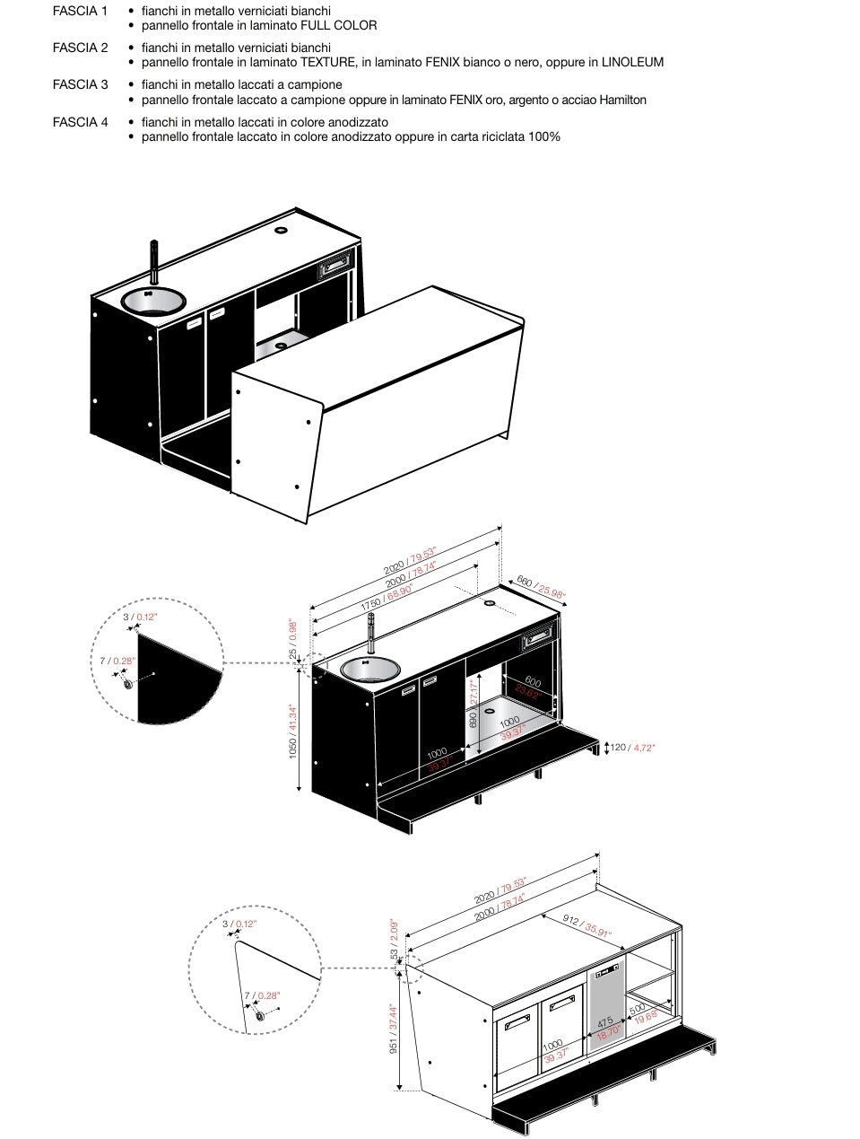Bancone Bar 2.5m H95 Contract HoReCa - Artigianale Made in Italy