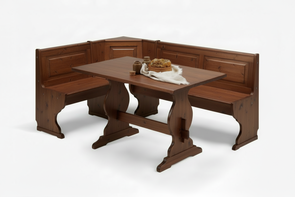 Angolo panca  misura 113x173 con cassonetto e tavolo fratino 130x80 tinta noce