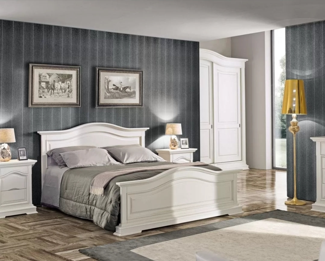 Letto Matrimoniale Sagomato Shabby Chic Bianco Legno Massello 187x211x117