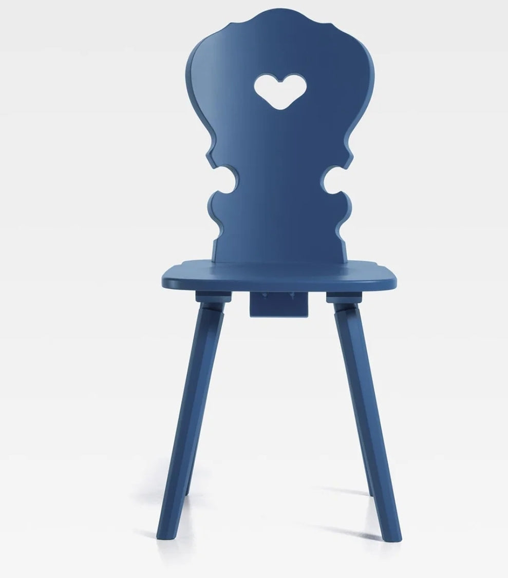 Sedia tirolese con cuore in abete naturale in diversi colori como stile Chalet montagna