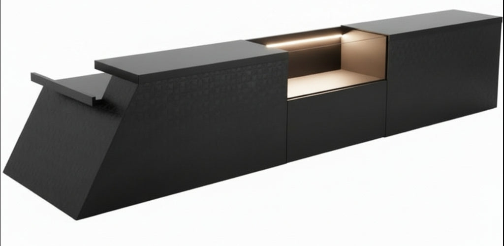 Bancone Bar neutro con  Struttura Legno Tinto Nero o bianco di  3 metri con Vetrina ESPOSITIVA  Neutra