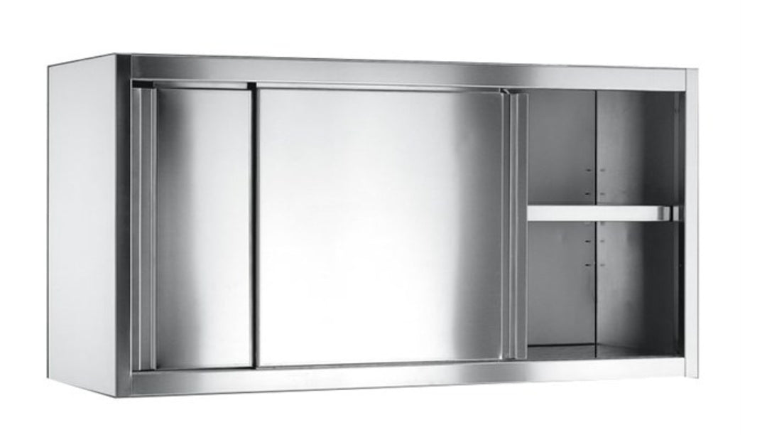 Pensile Inox Armadiato con Ante Scorrevoli - 1 Ripiano e Base in Acciaio