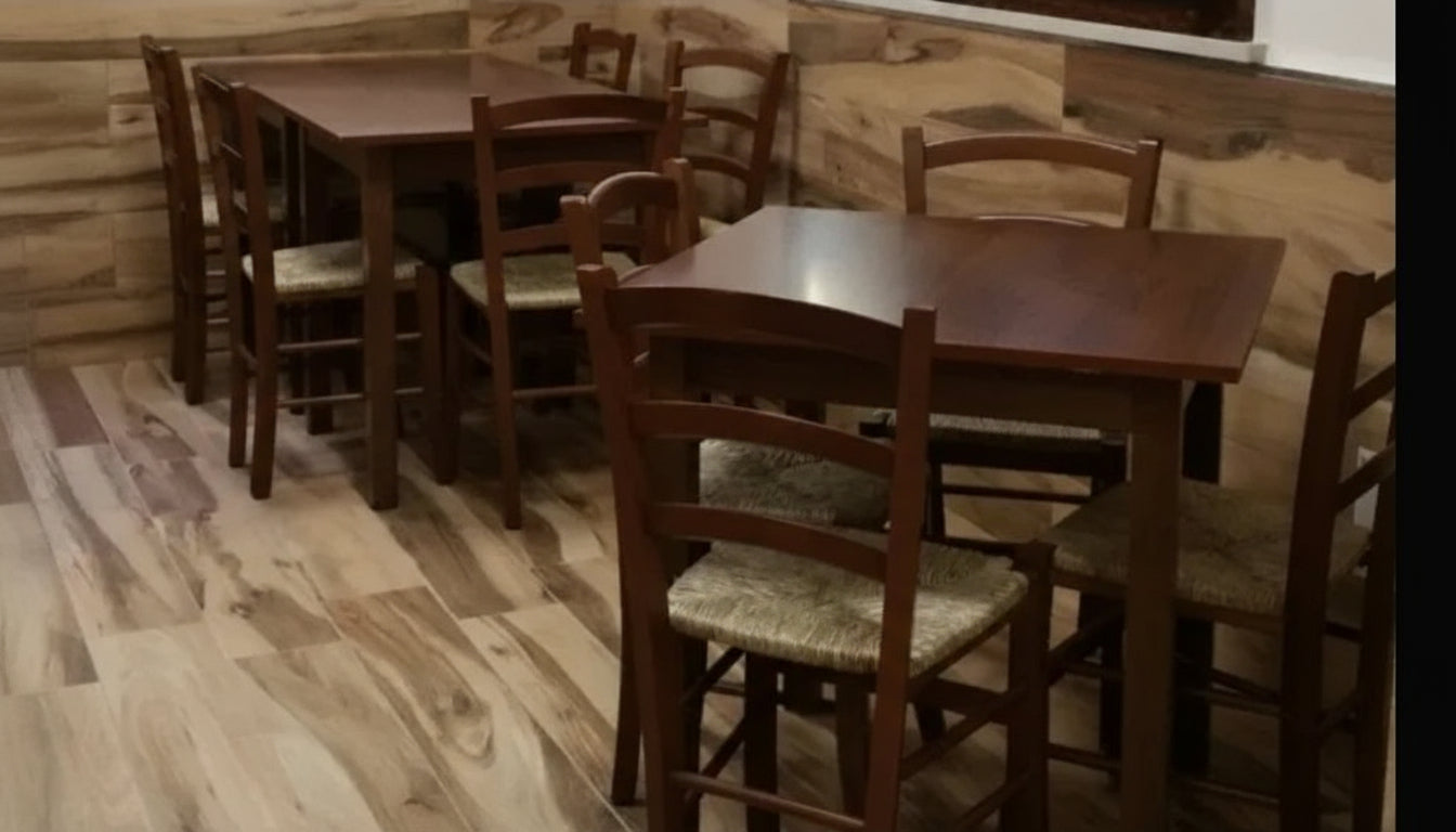 Set Tavolo 70x70 + 4 Sedie Paglia Noce - Arredo Pub Trattoria Ristorante Contract