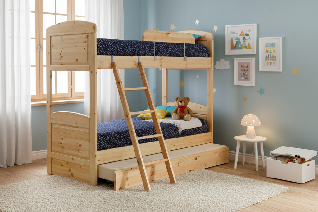 Letto a castello + estraibile in pino