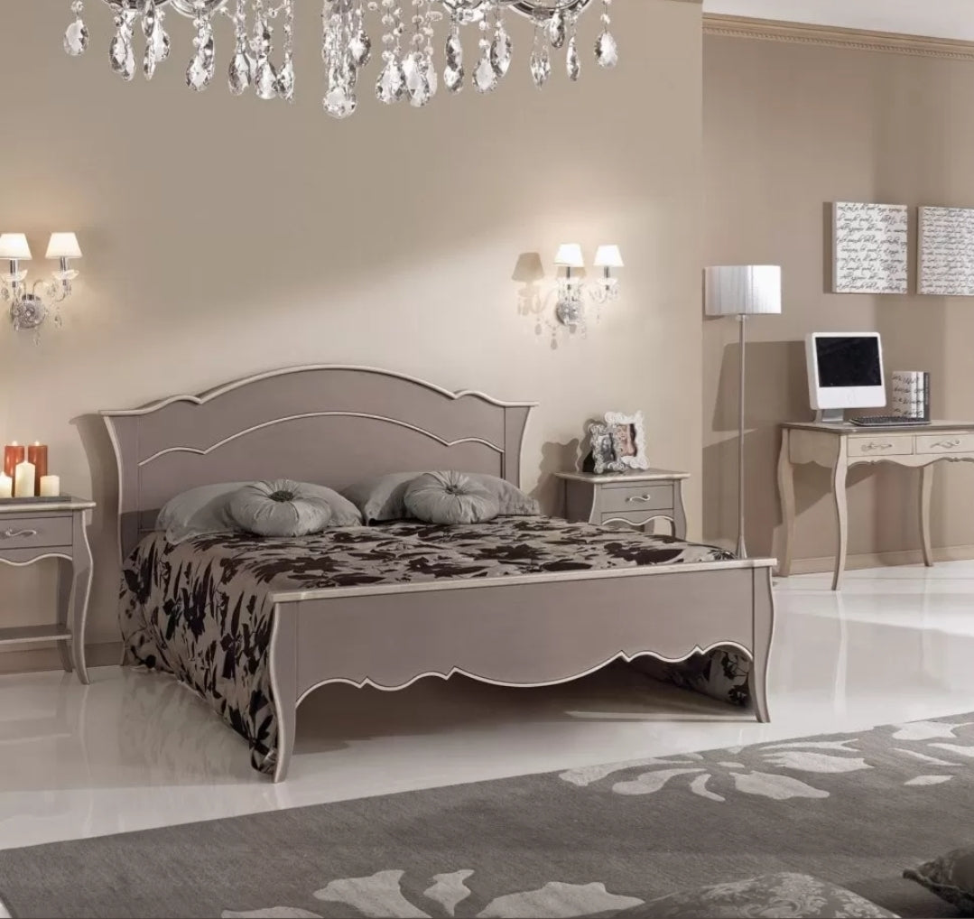 LETTO SAGOMATO MATRIMONIALE BICOLORE TORTORA IN LEGNO (1481)