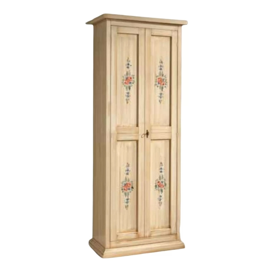 ARMADIETTO SCARPIERA LEGNO AVORIO PENNELLATO E DECORI 77X45X193
