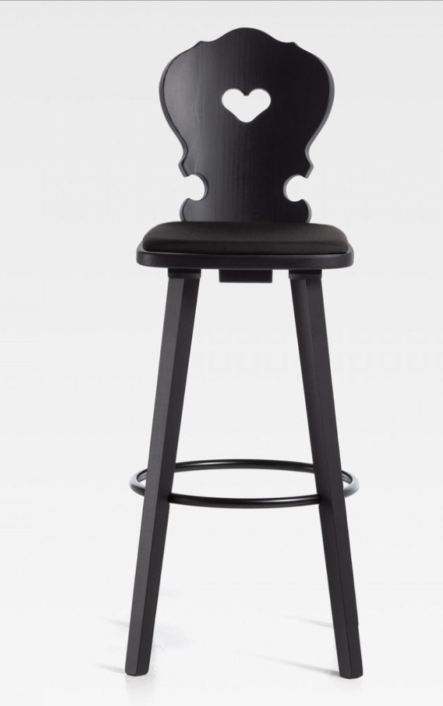 Sgabello Tirolese con Cuore Vienna SG IMB - Sedile Imbottito nero