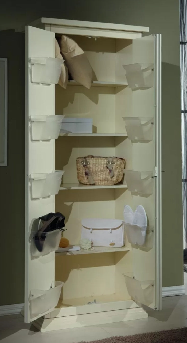 ARMADIETTO SCARPIERA LEGNO AVORIO PENNELLATO E DECORI 77X45X193