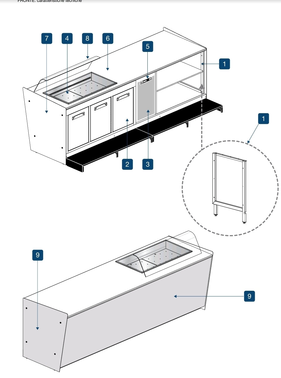 Bancone bar startup da metri 2.00 h115 prima fascia