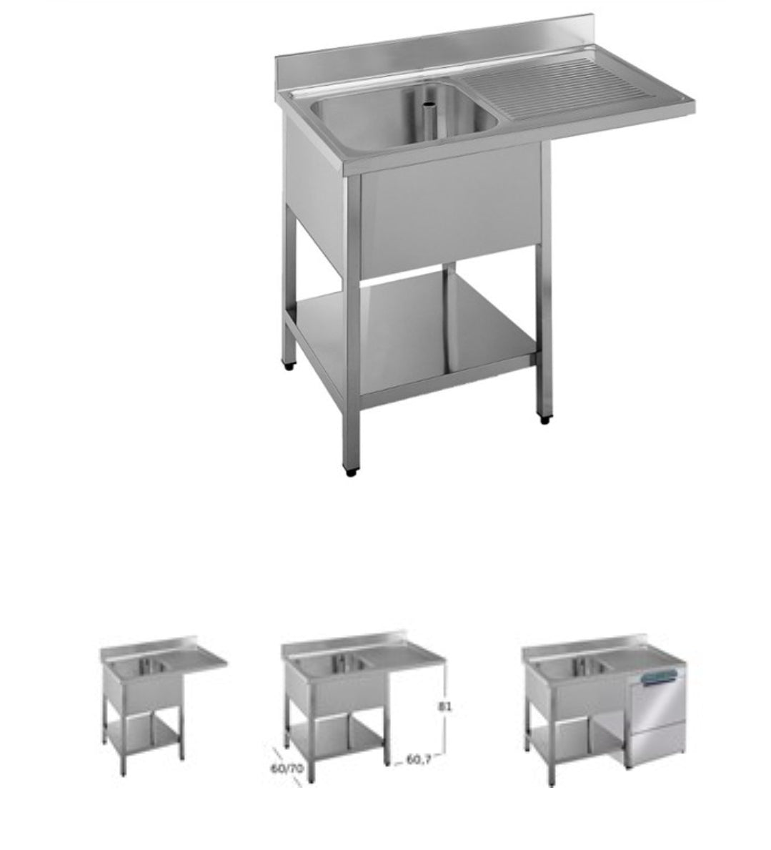 Lavello Professionale Acciaio Inox, 1 Vasca, a Sbalzo Dx per Lavastoviglie