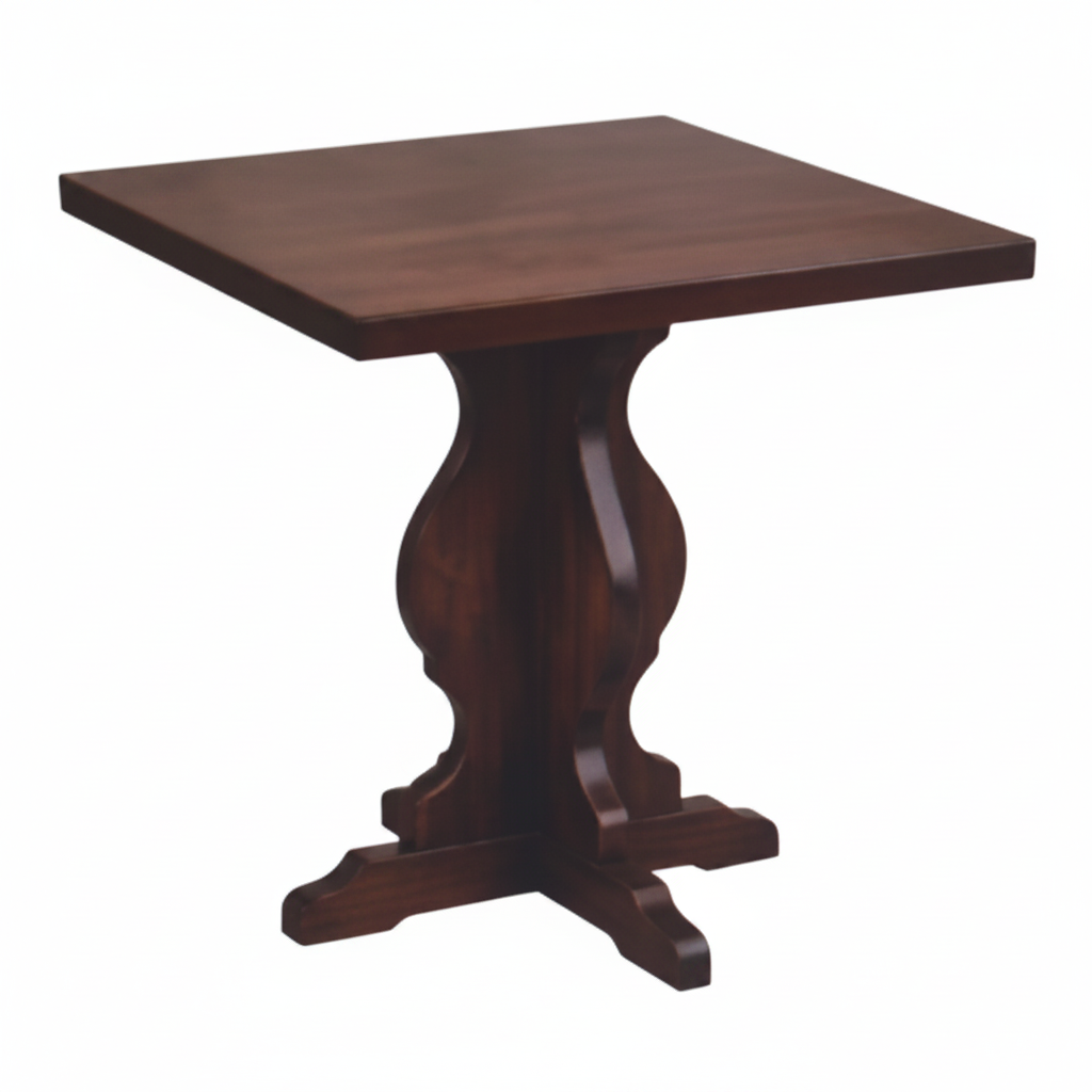 Tavolo legno per pub birreria gamba centrale in pino tinta noce 70x70x3 h. 75