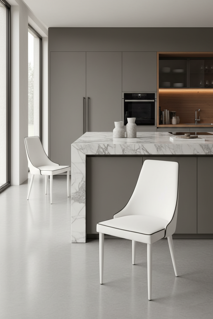 Sedia Contract Similpelle Bianco Bordo Nero