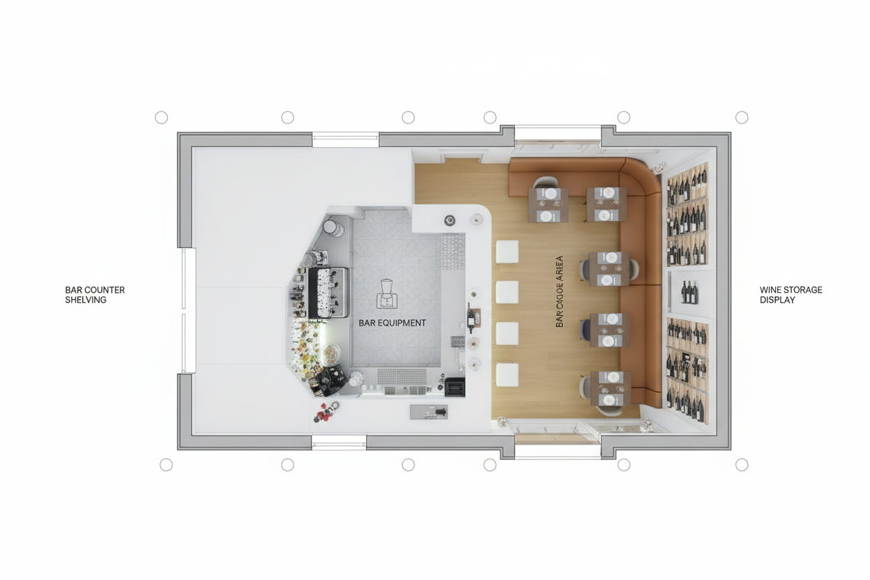 Progetto Arredamento Pub Industriale - 50mq / 25 Posti