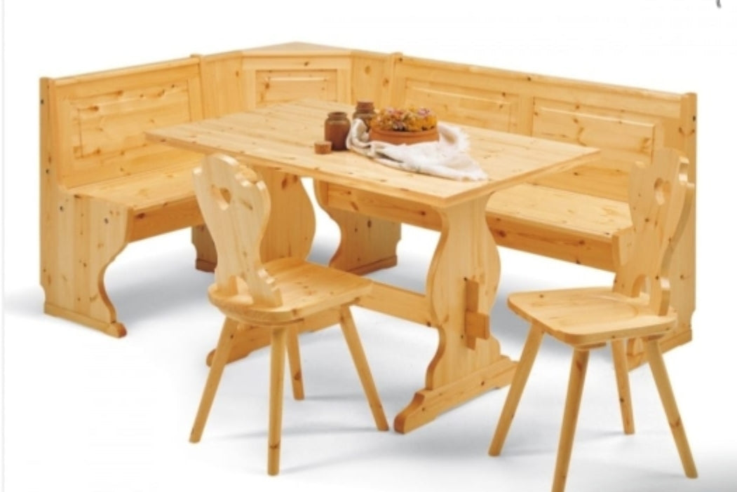 Giropanca angolare in legno con  tavolo fisso e sedie