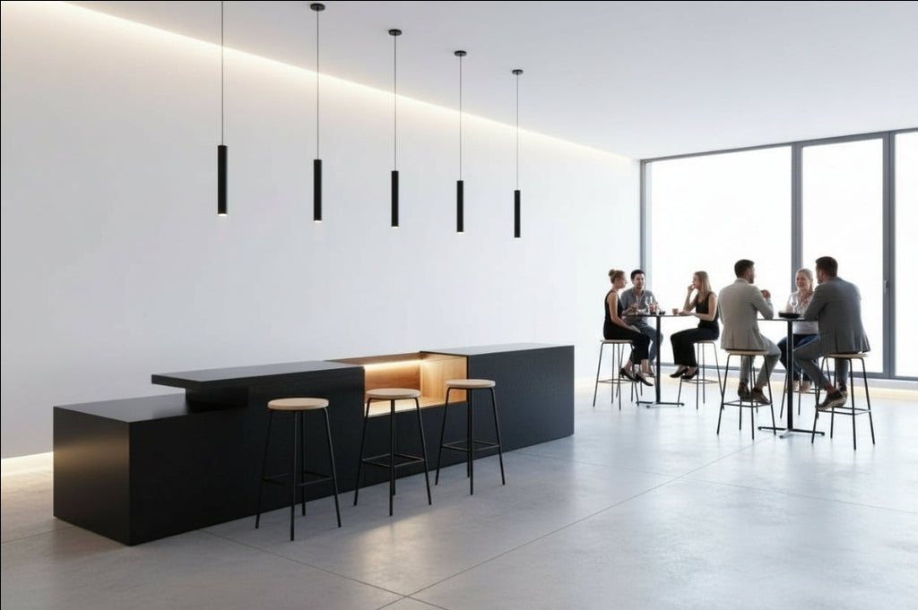 Bancone Bar neutro con  Struttura Legno Tinto Nero o bianco di  3 metri con Vetrina ESPOSITIVA  Neutra