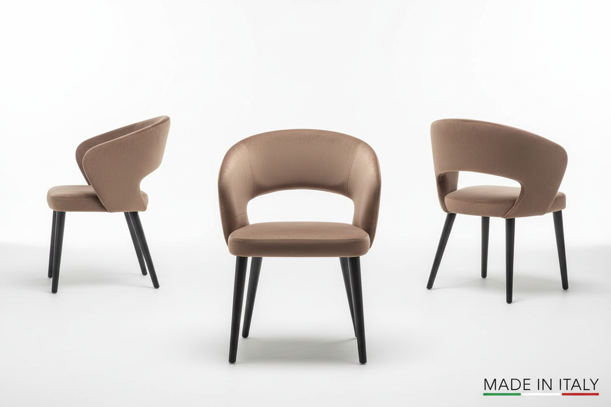 Sedia Bishop - Fusto Faggio Tinto - Gambe Tonde - Sedile e Schienale Imbottito con Foro