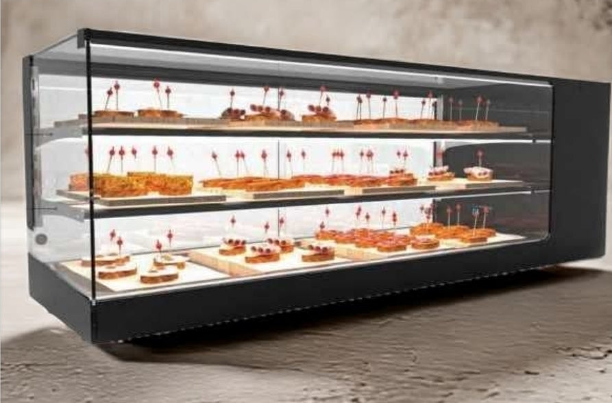 Vetrina da banco refrigerata con due mensole, +2° / +6° C, profondità 38 cm, linea LT