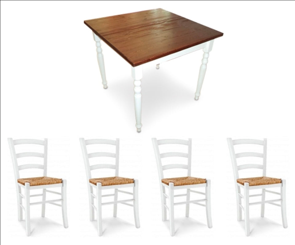Set completo sedie Venezia e tavolo in pino color bianco