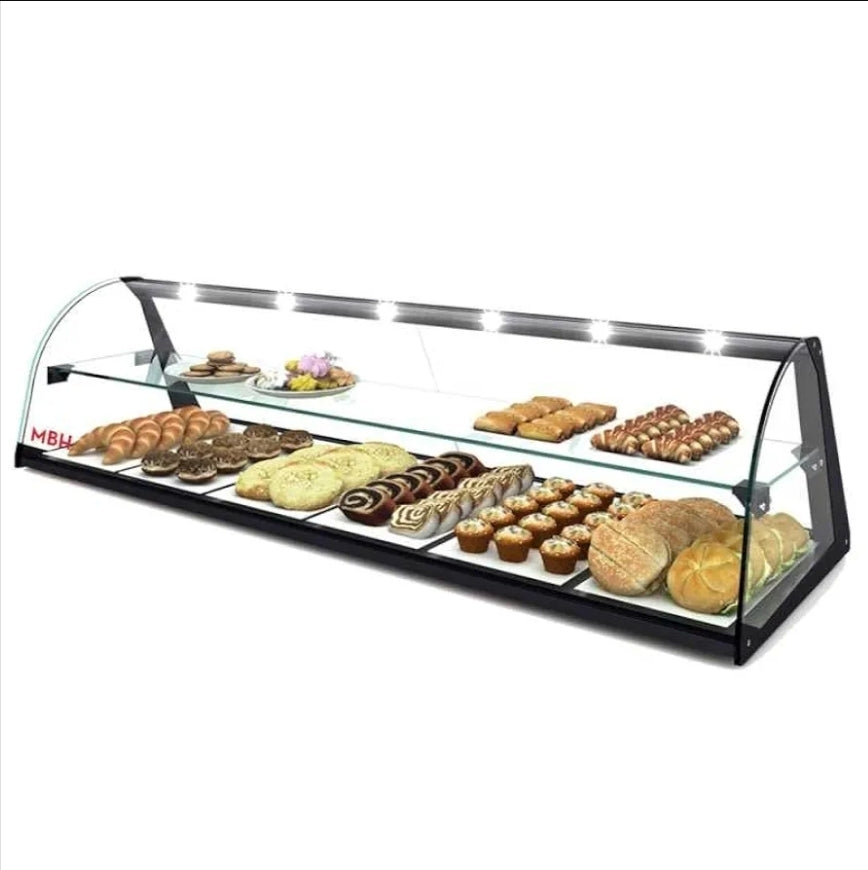 Vetrina Espositiva Neutra Snack 84cm - 2 Ripiani Vetri Curvi con LED per Bar