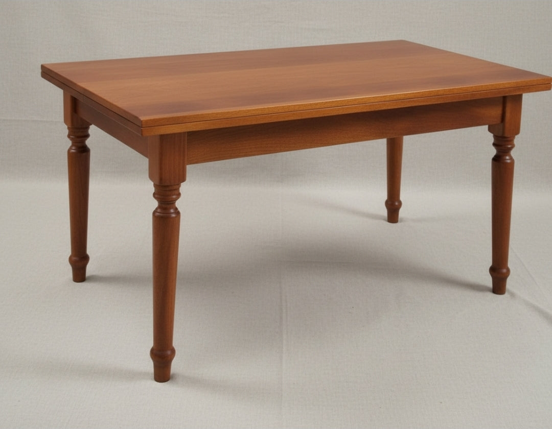 Tavolo allungabile arte povera gamba tornita tinta noce lucido